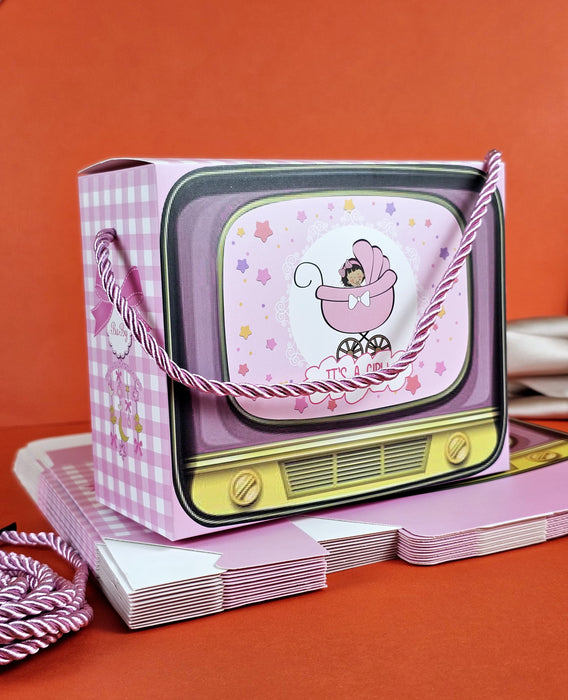 Tv shape Gift Boxes With Handle Gift Paper Boxes, Gift for Birthday Gifting, Gifts, Birthday, Party, Season's Greetings, Gift For Boy & Girl (Pink)