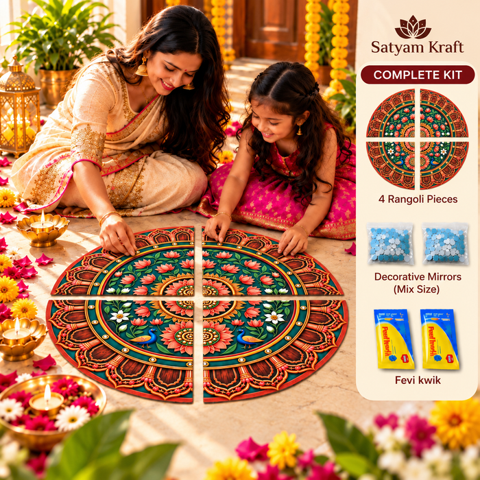 DIY MDF 3D Rangoli WIth Abhala kit | Reusable Decorative Rangoli for Diwali, Home Decor, Festive, Ganpati & Durga Puja Decoration