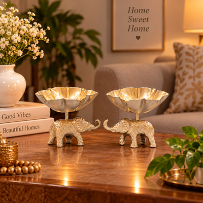 Decorative Metal Elephant Diya for Home, Pooja Room & Temple Décor, Traditional Elephant Design Oil Lamp for Diwali, Ganpati, Festive Occasions, Wedding Decoration & Housewarming Gifts