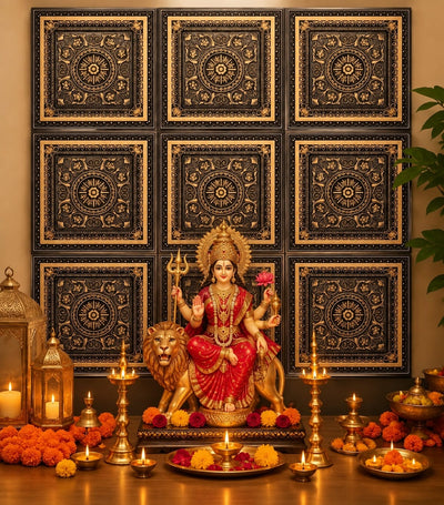 Premium Backdrop Wall Panels (9 pcs set) | 30 × 30 CM Each Panel For Ganpati , Janmashtami , Durga pooja  and Diwali  | 90 × 90 CM DIY Mandap Background | 9 Panels | 3 Designs | Includes Double-Sided Tape
