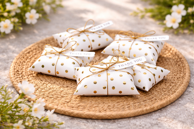 Golden Polka Dot Decorative Folding Paper pillow  Gift Boxes For Gifting Chocolates, Dryfruits Items - Fancy Decorative packaging In Marriage,Function, Birthday Packing, Engagement