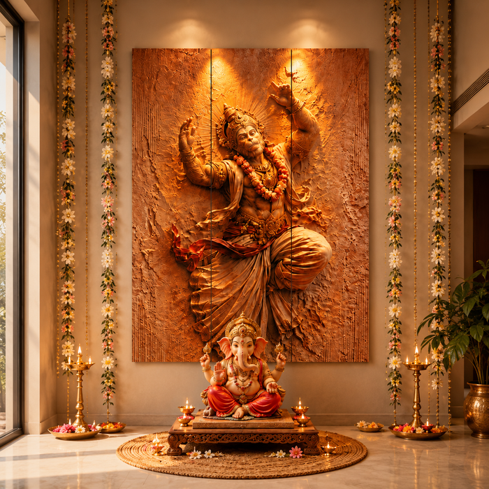 Hanumanji Backdrop for Home Décor , Janmashtami , Ganpati Decor , | MDF Foldable Wall Decor & Pooja Decoration | 3-Piece Panel