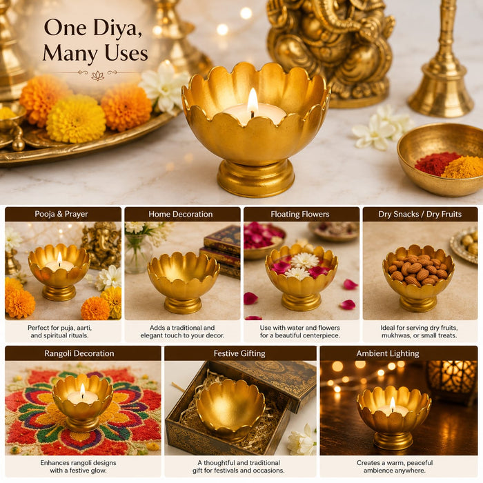 4 Pcs Premium Metal Urli Bowls | Decorative Urli for Pooja, Flowers, Diya, Dry Fruits & Festive Decoration