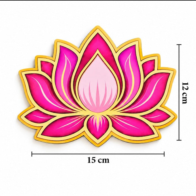 3D Look Decorative MDF Lotus Cutouts for Diwali Rangoli & Festival Decoration | Pink & Golden Lotus | 15 × 12 cm**