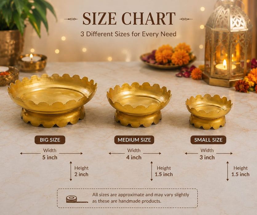 Metal Lotus Diya Urli Set of 3 | Small, Medium & Big Size | Traditional Decorative Urli for Pooja, Home & Festive Décor