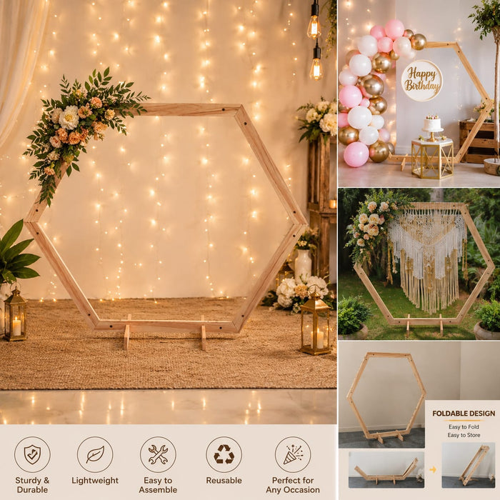 Premium Foldable Mandap / Makhar / Wooden Backdrop Stand | Available in Round, Hexagon & Arch Shapes | Elegant Event Decoration Frame