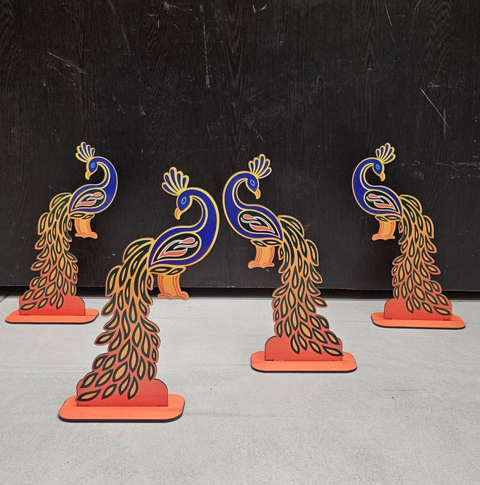 2 Pair (4 Pcs) MDF Peacock Cutout Pair With Stand | Traditional & Premium Decorative Peacock for Janmashtami, Krishna Jhula, Pooja, Festival, Mandir & Home Decoration JSK