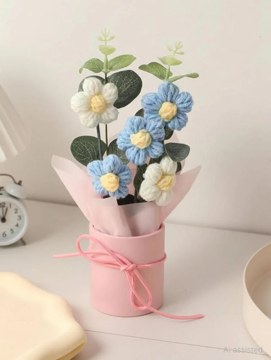 Handmade Crochet Flower Bouquets – Artificial Cotton Yarn Flowers for Home & Gifting