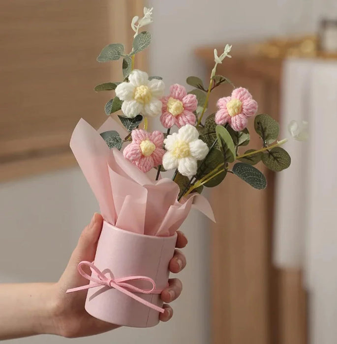 Handmade Crochet Flower Bouquets – Artificial Cotton Yarn Flowers for Home & Gifting