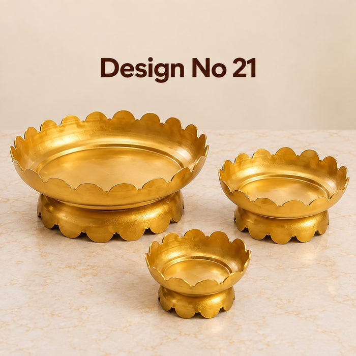 (Design No.21) Metal Lotus Diya Urli Set of 3 | Small, Medium & Big Size | Traditional Decorative Urli for Pooja, Home & Festive Décor