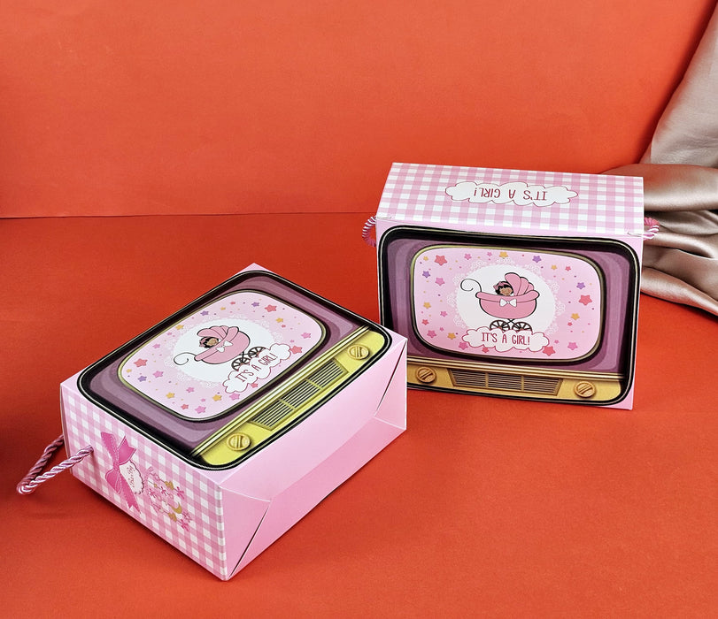 Tv shape Gift Boxes With Handle Gift Paper Boxes, Gift for Birthday Gifting, Gifts, Birthday, Party, Season's Greetings, Gift For Boy & Girl (Pink)