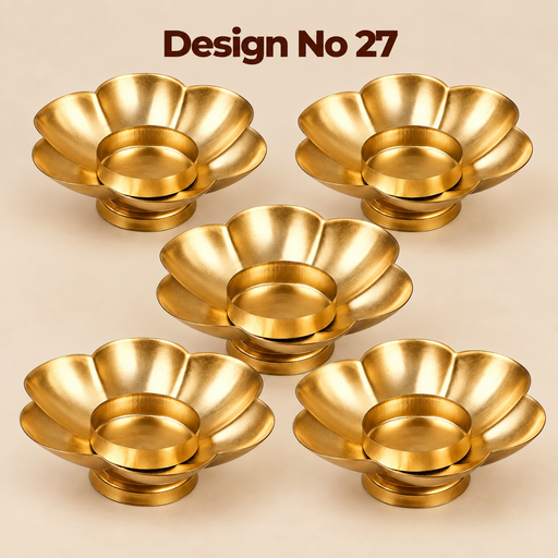 (Design No.27) Decorative Round Gold Polish Decorative Urli Bowl Candle Holder for Home Decor,Mandir Decor,Diwali Decor, Floating Flowers,Candles Diya holder, Office,Table Decor, Entrance Decoration Item (Golden)