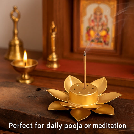 Golden Lotus Metal Agarbatti Stand – Premium Incense Stick Holder (13 cm x 3 cm)