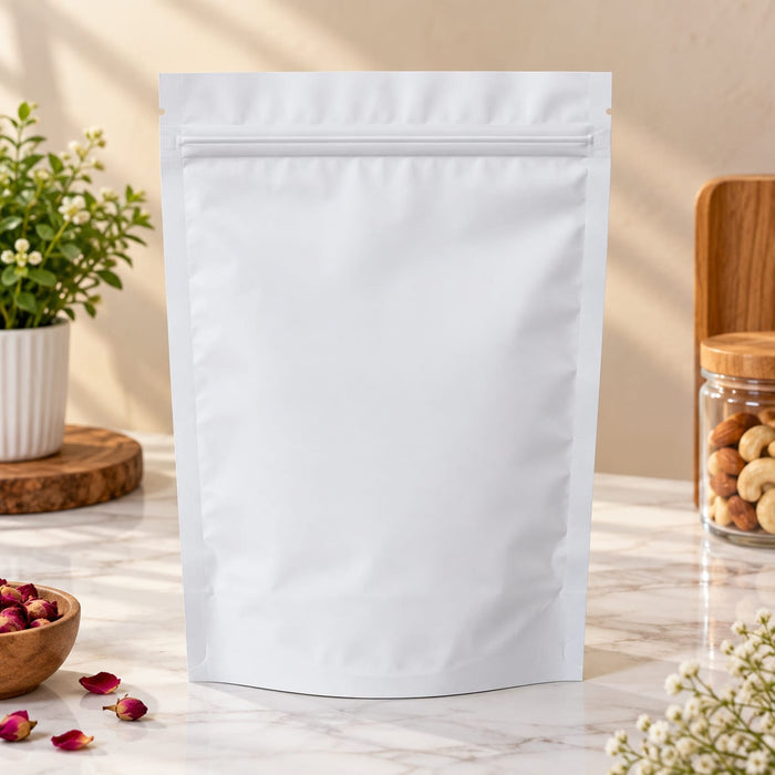 Premium Aluminium Foil Stand-Up Zipper Pouch | 10 × 7 Inch | Multiple Colour Options | Reusable Packaging Bag for Dry Fruits, Snacks & Gifting