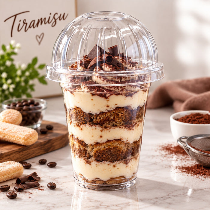 Biodegradable Clear Dome Lid Cup  | Eco-Friendly Dessert & Beverage Cup  | 10 Inch Height | 2 Inch Base