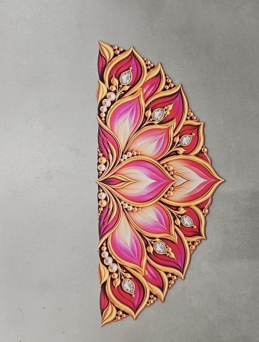 MDF Lotus 3D Rangoli | Premium Pink & Golden Floral Rangoli for Festive Home Decor 🪷✨