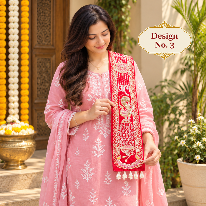 (1 Pcs )Designer Red Traditional Khes | Embroidered Wedding & Festive Khes | Traditional Shagun & Pooja Khes