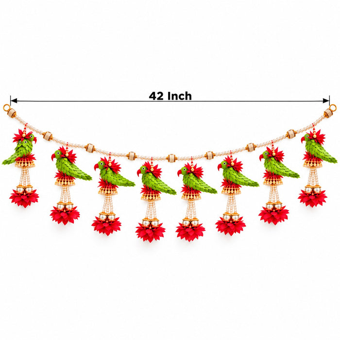 (Design No.16) Traditional Parrot Hanging Toran | 42 Inch Decorative Door Hanging for Diwali, Pooja & Festive Décor