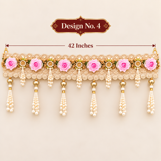 (Design No.4) 1 pcs Premium Floral Designer Door Hanging Toran 4blob:https://web.whatsapp.com/b2c3522e-3691-4d46-b364-694f61fe44412 Inch | Pink Rose & Pearl Embellished Bandhanwar | Elegant Festive Door Decor