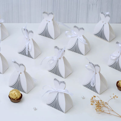 Bride style shaped candy Folding Storage Box  Return Gift , Birthday, Valentine's Day - Cardboard Boxes with Ribbon, Perfect for Packing Chocolate, Dry Fruits, and Invitations (White)