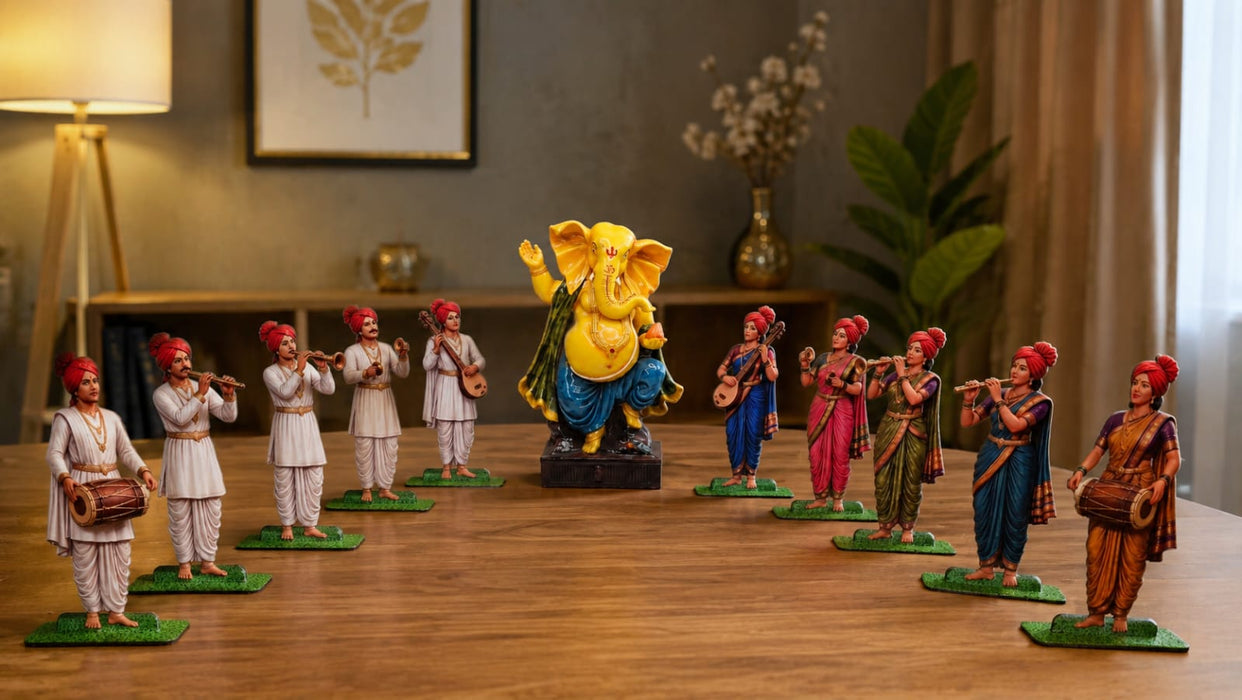 Ganpati Decoration & Festive Decor  Cutout  Set with stand Ganpati decoration Mini Table Top Decor for ganpati festive , Mandir, Pooja & Festival Decoration