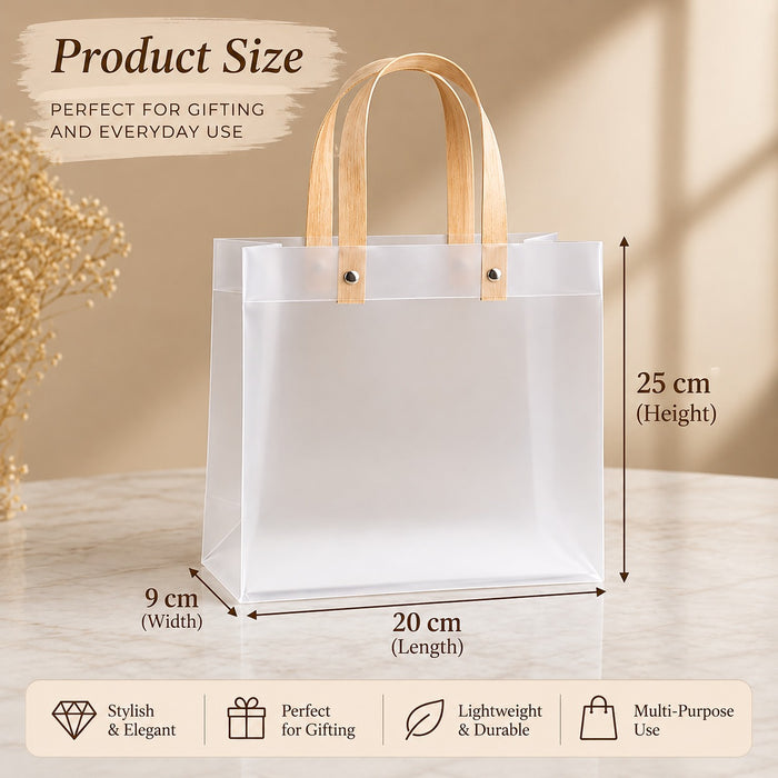 Transparent  Gift Bag with Handle | Premium Plastic Hamper Bag for Gifting, Return Gifts & Packaging | 10.5×8×4.5 Inch