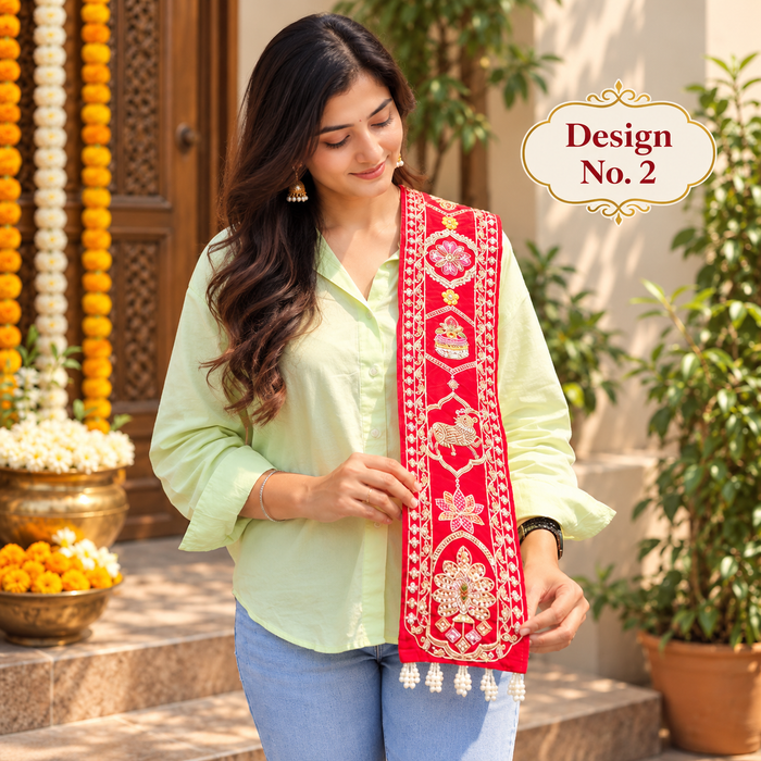 (1 Pcs )Designer Red Traditional Khes | Embroidered Wedding & Festive Khes | Traditional Shagun & Pooja Khes