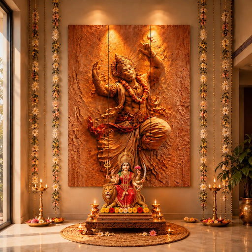 Hanumanji Backdrop for Home Décor , Janmashtami , Ganpati Decor , | MDF Foldable Wall Decor & Pooja Decoration | 3-Piece Panel
