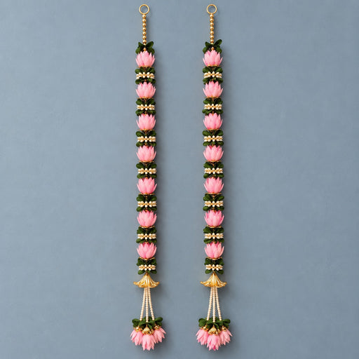 (Design No.10)(1 Pair) (2 Pcs ) Pink Lotus Floral Hanging | 37.5 Inch Traditional Door & Wall Hanging for Home & Festive Decor