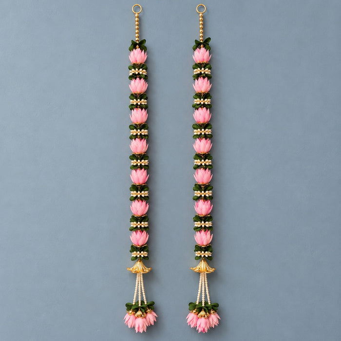 (Design No.10) Pink Lotus Floral Hanging Toran | 37.5 Inch Traditional Door & Wall Hanging for Home & Festive Decor
