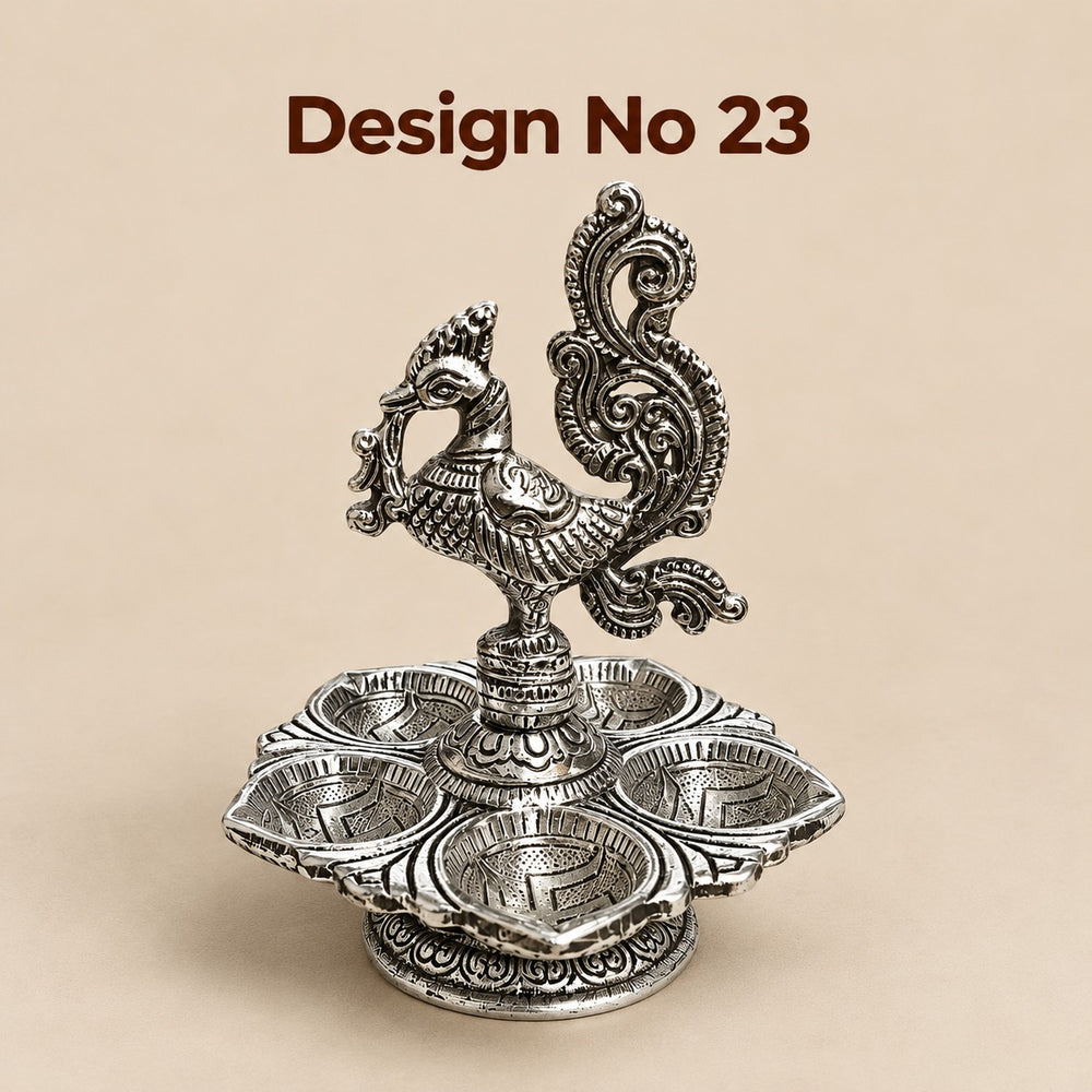 (Design No.23) Metal Peacock Diya Urli – Traditional 5-Wick Decorative Oil Lamp for Pooja, Diwali & Home Décor | 5 Inch Height x 4 Inch Length