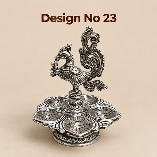 (Design No.23) Metal Peacock Diya Urli – Traditional 5-Wick Decorative Oil Lamp for Pooja, Diwali & Home Décor | 5 Inch Height x 4 Inch Length