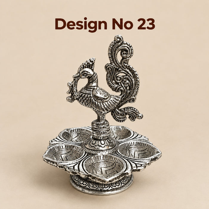 (Design No.23) Metal Peacock Diya Urli – Traditional 5-Wick Decorative Oil Lamp for Pooja, Diwali & Home Décor | 5 Inch Height x 4 Inch Length