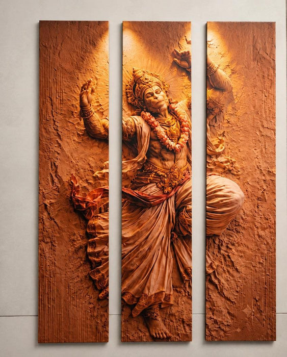 Hanumanji Backdrop for Home Décor , Janmashtami , Ganpati Decor , | MDF Foldable Wall Decor & Pooja Decoration | 3-Piece Panel