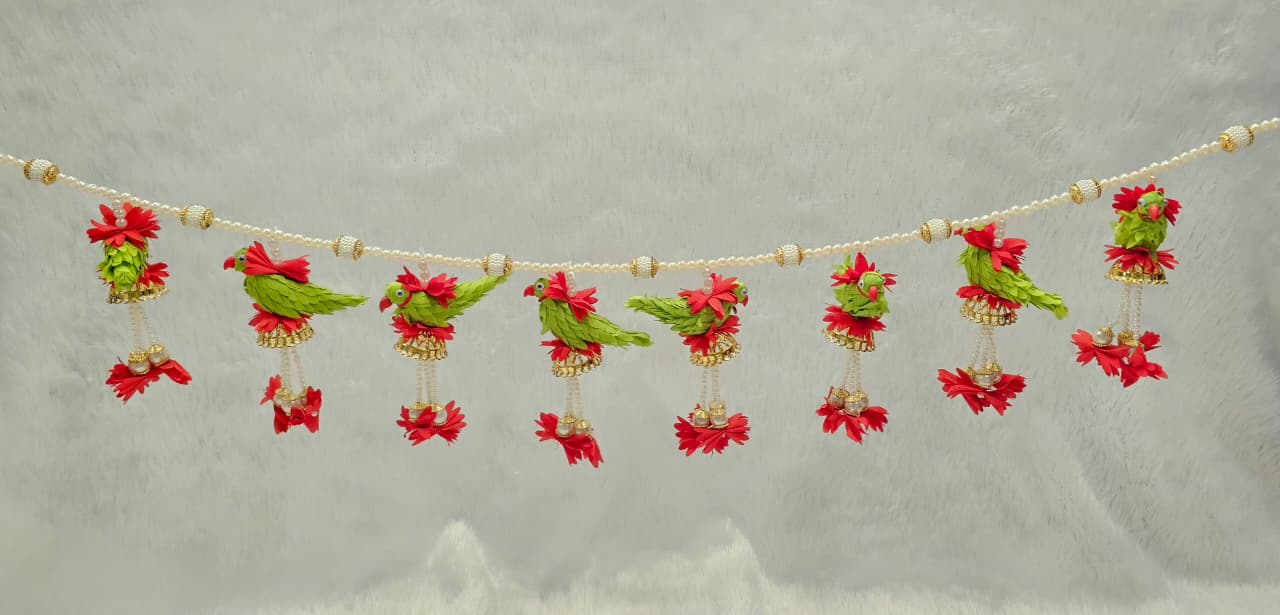 (Design No.16) Traditional Parrot Hanging Toran | 42 Inch Decorative Door Hanging for Diwali, Pooja & Festive Décor