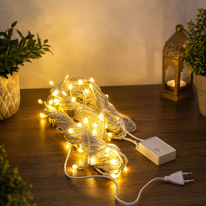 (DESIGN NO.8) 1 PCS LED Curtain Lights | Warm White Fairy String Lights for Ganpati, Diwali, Wedding, Party & Home Decoration