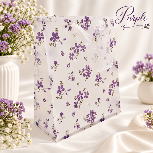 Translucent Gift Bags with Elegant Floral Prints for Wedding, Festive Gifting, Return Gifts & Special Occasions | 4 Elegant Designs | 20 × 24 × 10 CM