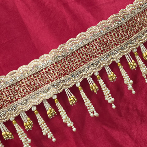 (Design No.1) 1 Pcs Premium Designer Door Hanging Toran | Pearl & Stone Embellished Decorative Bandhanwar | Red & Gold Festive Door Decor