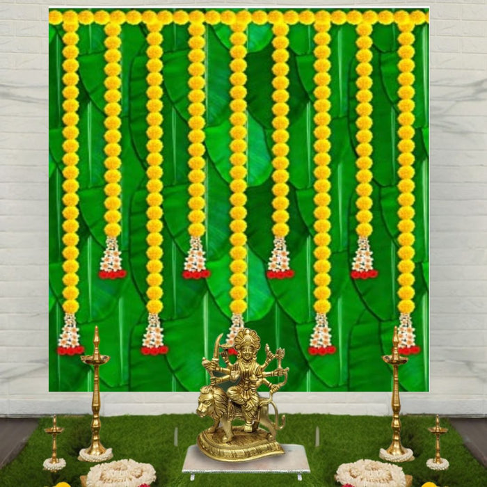 1 pcs Beautiful Banana Leaf With Galgota Line Backdrop Chadar for Religious Celebrations,Diwali Home Pooja – Perfect Décor (Design-7)