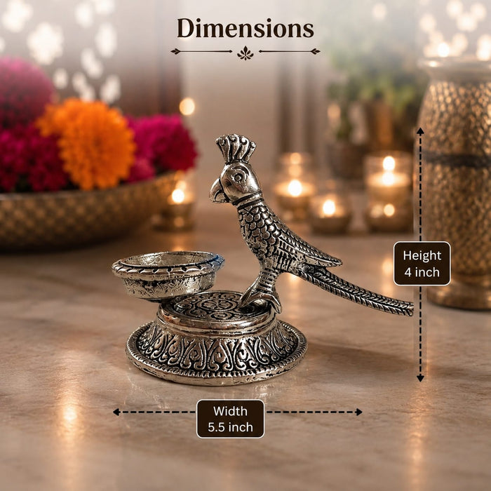 2 pcs Metal Peacock Diya Urli Traditional Decorative Diya for Home & Festive Decor | 4 Inch Height x 5.5 Inch Width
