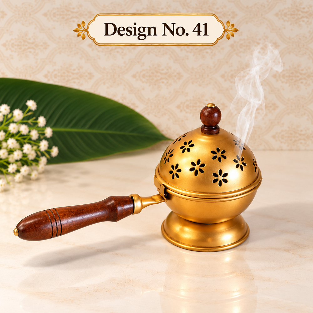 Metal Dhoop Dani with Wooden Handle | Traditional Incense Burner for Pooja, Home Purifying, Loban & Incense Burner, Diwali Décor