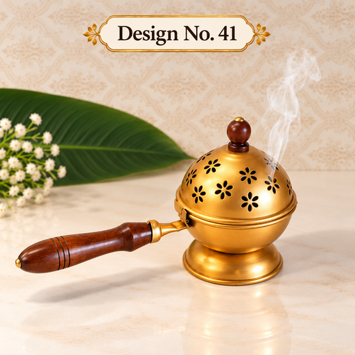 Metal Dhoop Dani with Wooden Handle | Traditional Incense Burner for Pooja, Home Purifying, Loban & Incense Burner, Diwali Décor