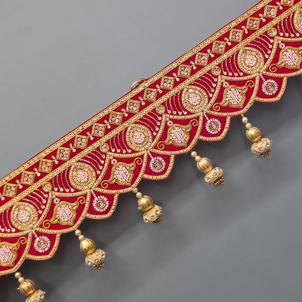 (Design No.7) 1 Pcs Designer Festive Toran | 38 Inch Red & Golden Door Hanging | Traditional Bandhanwar for Diwali & Festive Decor ✨