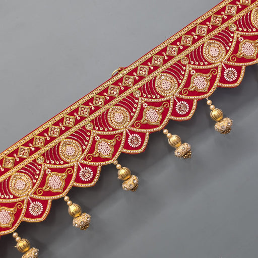 (Design No.7) 1 Pcs Designer Festive Toran | 38 Inch Red & Golden Door Hanging | Traditional Bandhanwar for Diwali & Festive Decor ✨