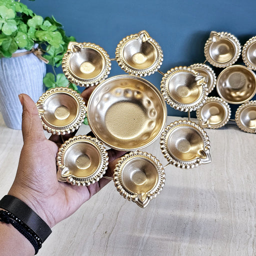 Decorative Round Gold Polish Decorative Urli Bowl for Home Decor,Mandir Decor,Diwali Decor, Ganpati mandap, Floating Flowers,Candles Diya holder, Office,Table Decor, Entrance Decoration Item (Golden)