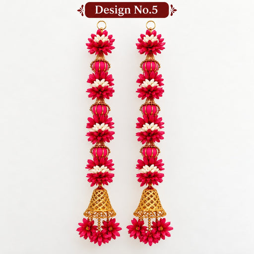 (Design No. 5) Premium Artificial Pink Floral Door Hanging with Golden Bells & Wheel | 21 Inch Decorative Hanging for Door, Home, Wedding & Festive Decor
