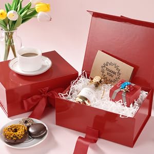 Collapsible Magnetic Gift Box with Satin Ribbon | Premium Folding Rigid Cardboard Box for Gift Hampers, Wedding, Valentine & Multipurpose Packaging