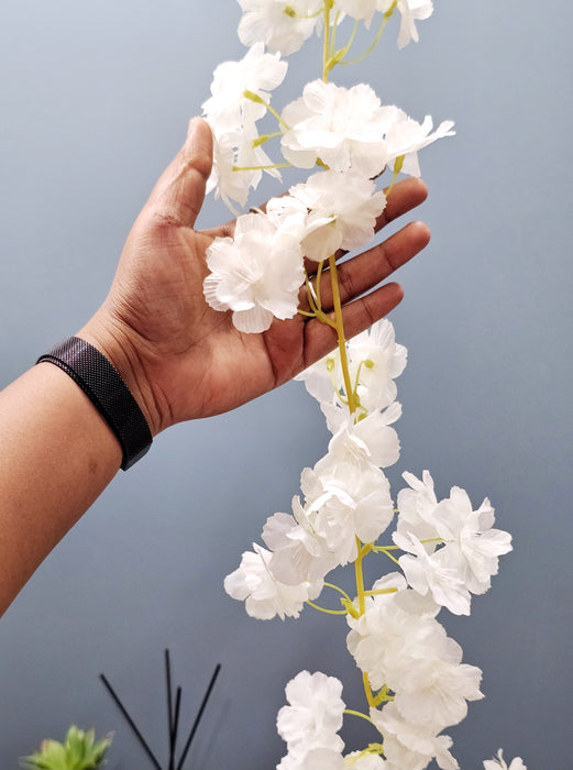 3 Lines Double Layer Petals Artificial Wisteria Flower Line Garlands, Wall Hanging decorative String Lines items for Anniversary Decoration, Home Decor, Pooja, Functions (Pack of 1)