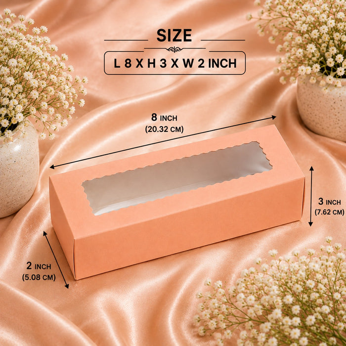 Paper Mailer Box with Window | Available in Peach & Mint Green | Premium Gift, Bakery & Packaging Box  L 8 × H 3 × W 2 Inch