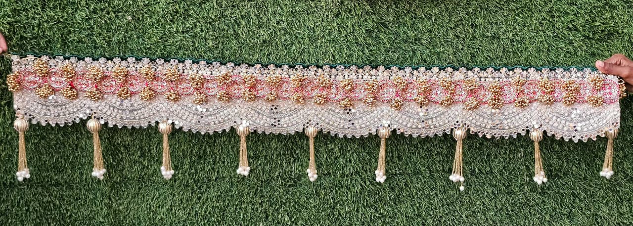 (Design No.6) Premium Designer Door Hanging Toran 41 Inch | Pearl & Zari Embellished Bandhanwar | Red, Gold & White Festive Door Decor
